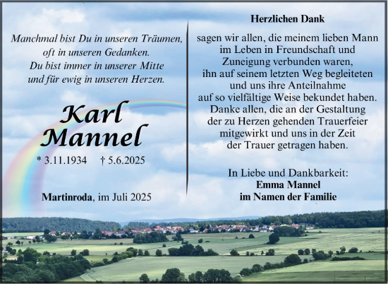 Traueranzeige von Karl Mannel von Südthüringer Presse