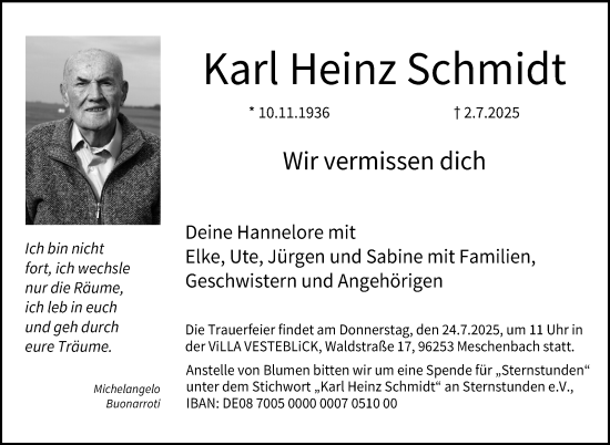 Traueranzeige von Karl Heinz Schmidt von Neue Presse Coburg