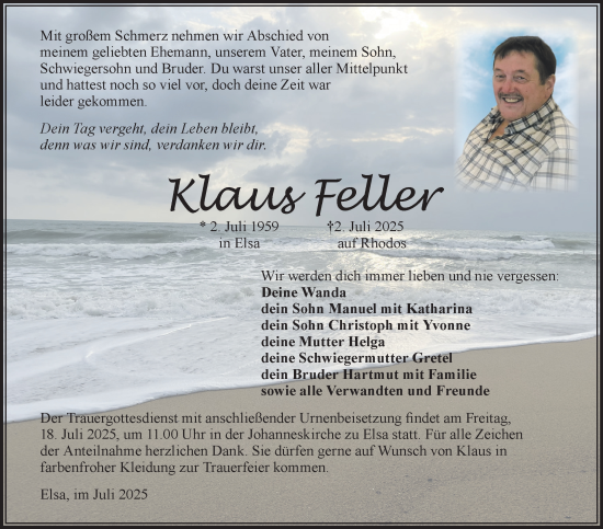 Traueranzeige von Klaus Feller von Neue Presse Coburg