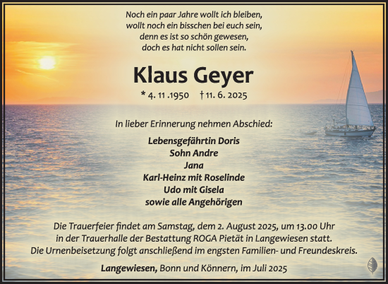 Traueranzeige von Klaus Geyer von Südthüringer Presse
