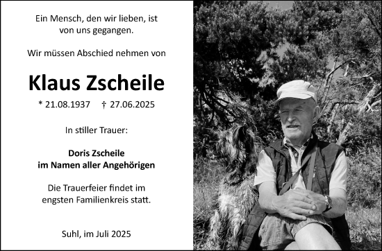 Traueranzeige von Klaus Zscheile von Südthüringer Presse