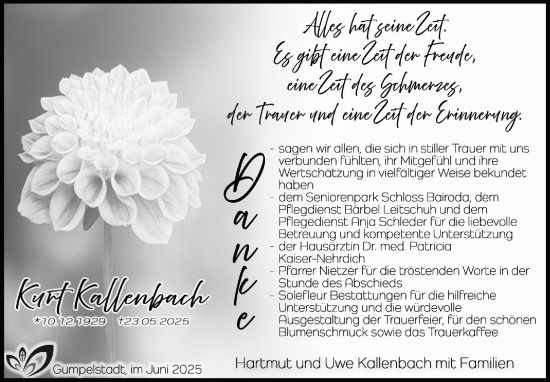 Traueranzeige von Kurt Kallenbach von Südthüringer Presse
