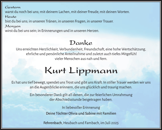 Traueranzeige von Kurt Lippmann von Südthüringer Presse