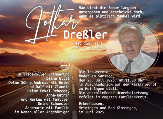 Traueranzeige von Lothar Dreßler von Südthüringer Presse