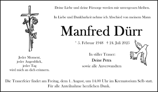Traueranzeige von Manfred Dürr von Frankenpost