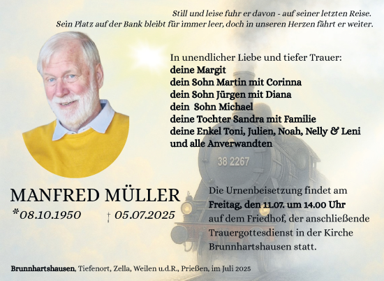 Traueranzeige von Manfred Müller von Südthüringer Presse