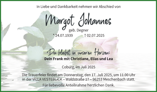 Traueranzeige von Margot Johannes von Neue Presse Coburg
