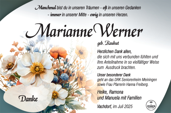 Traueranzeige von Marianne Werner von Südthüringer Presse