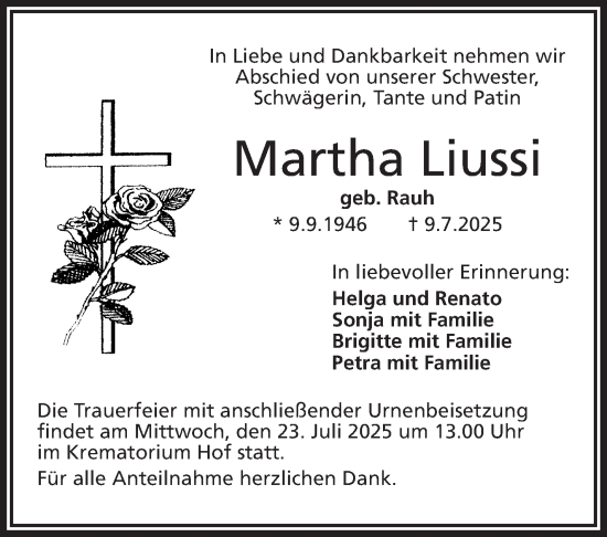 Traueranzeige von Martha Liussi Liussi von Südthüringer Presse