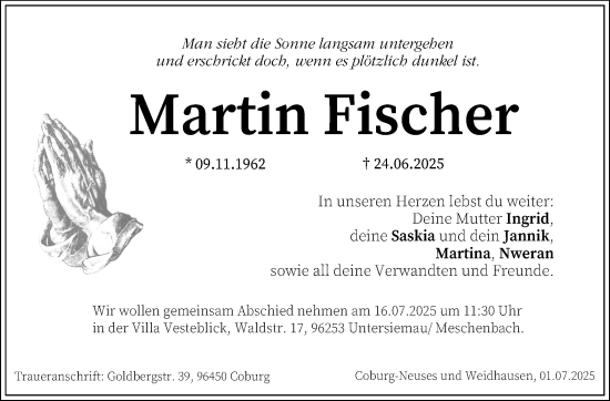 Traueranzeige von Martin Fischer von Neue Presse Coburg