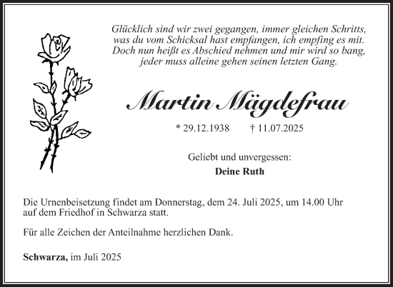 Traueranzeige von Martin Mägdefrau von Südthüringer Presse