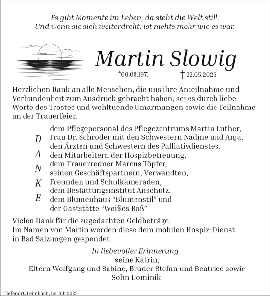 Traueranzeige von Martin Slowig von Südthüringer Presse