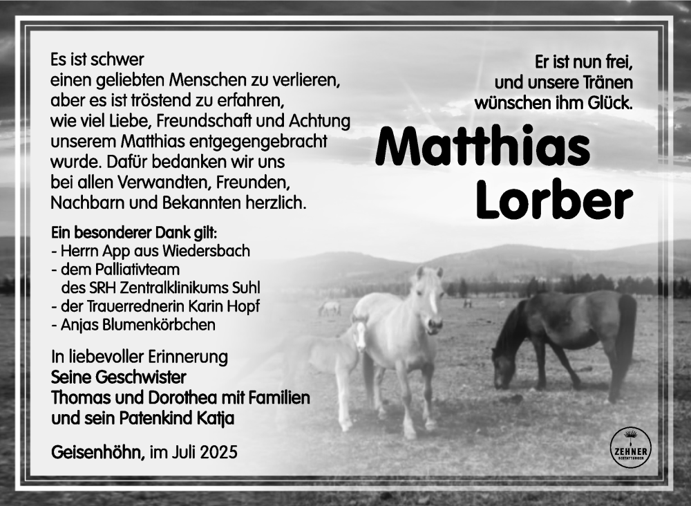  Traueranzeige für Matthias Lorber vom 25.07.2025 aus Südthüringer Presse