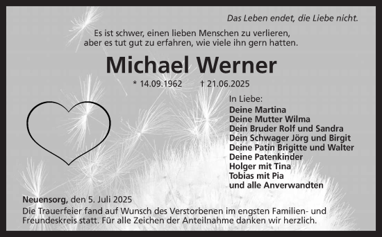 Traueranzeige von Michael Werner von Neue Presse Coburg