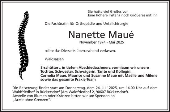 Traueranzeige von Nanette Maué von Frankenpost