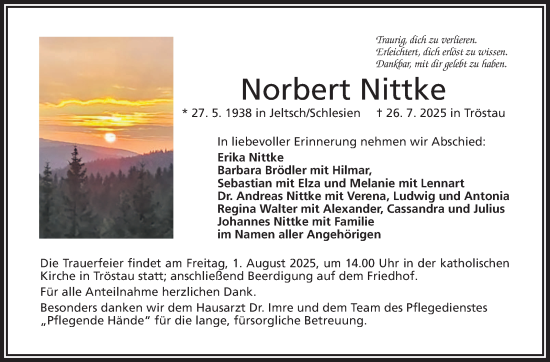 Traueranzeige von Norbert Nittke von Frankenpost