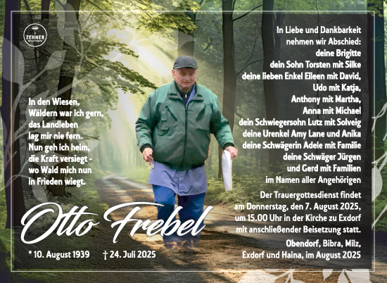 Traueranzeige von Otto Frebel von Südthüringer Presse
