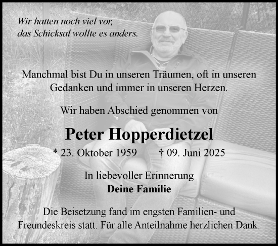 Traueranzeige von Peter Hopperdietzel von Frankenpost