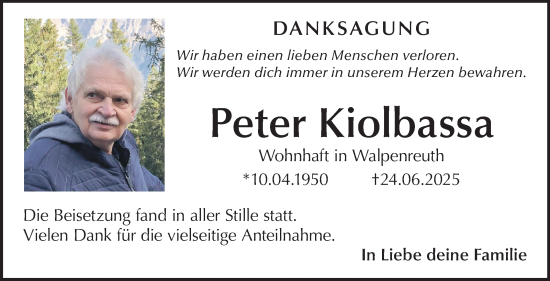 Traueranzeige von Peter Kiolbassa von Südthüringer Presse