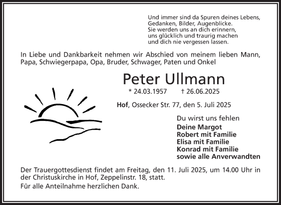 Traueranzeige von Peter Ullmann von Frankenpost