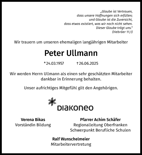 Traueranzeige von Peter Ullmann von Frankenpost