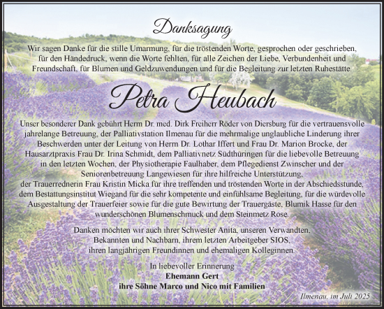 Traueranzeige von Petra Heubach von Südthüringer Presse