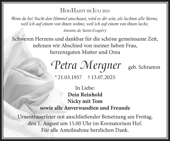 Traueranzeige von Petra Mergner von Frankenpost