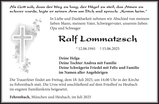 Traueranzeige von Ralf Lommatzsch von Südthüringer Presse