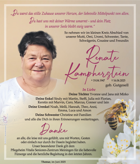 Traueranzeige von Renate Kampherstein von Südthüringer Presse