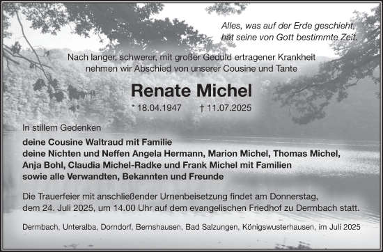 Traueranzeige von Renate Michel von Südthüringer Presse