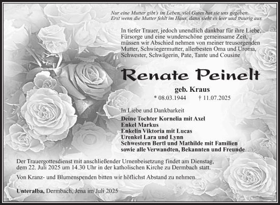 Traueranzeige von Renate Peinelt von Südthüringer Presse