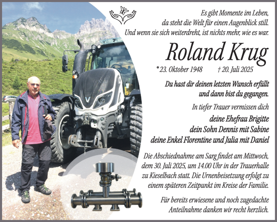 Traueranzeige von Roland Krug von Südthüringer Presse