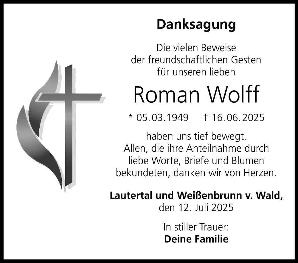  Traueranzeige für Roman Wolff vom 12.07.2025 aus Neue Presse Coburg