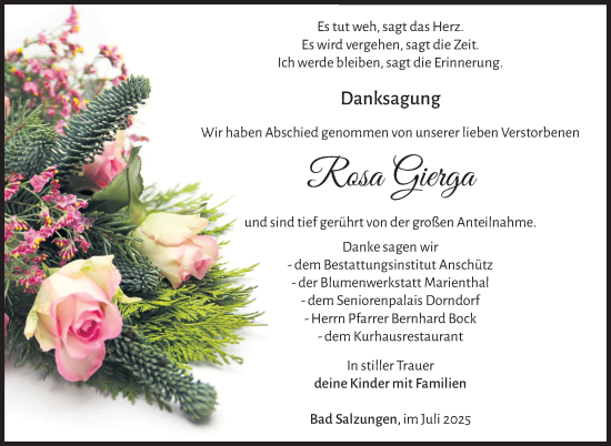 Traueranzeige von Rosa Gierga von Südthüringer Presse
