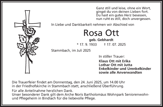 Traueranzeige von Rosa Ott von Südthüringer Presse