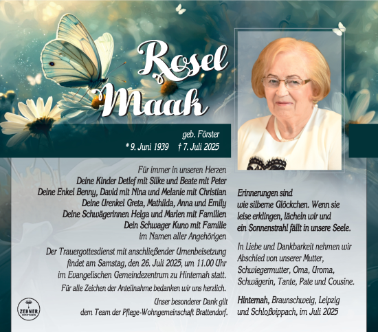 Traueranzeige von Rosel Maak von Südthüringer Presse