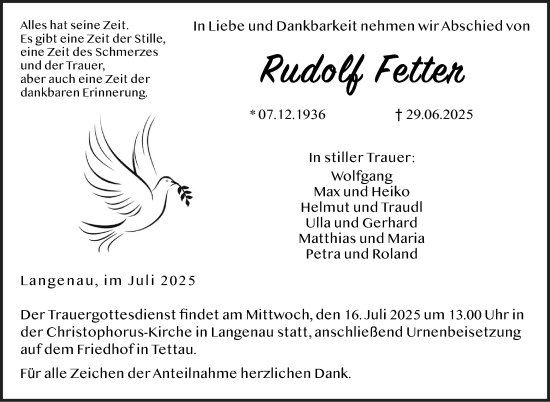 Traueranzeige von Rudolf Fetter von Neue Presse Coburg