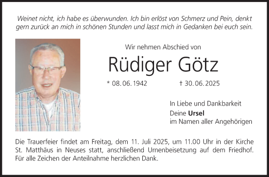 Traueranzeige von Rüdiger Götz von Neue Presse Coburg