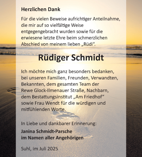 Traueranzeige von Rüdiger Schmidt von Südthüringer Presse
