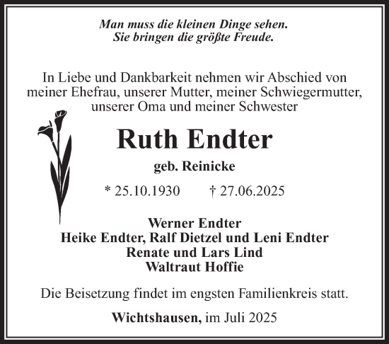 Traueranzeige von Ruth Endter von Südthüringer Presse