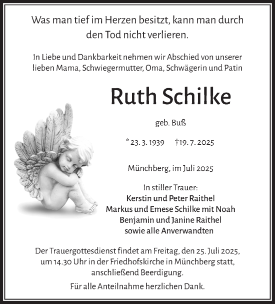Traueranzeige von Ruth Schilke von Frankenpost