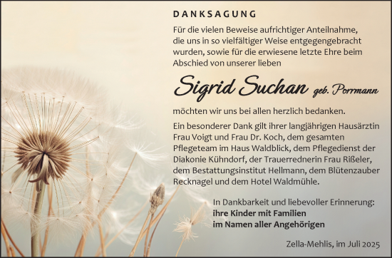Traueranzeige von Sigrid Suchan von Südthüringer Presse