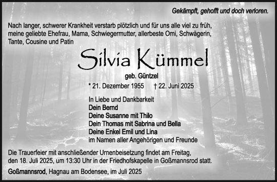 Traueranzeige von Silvia Kümmel von Südthüringer Presse