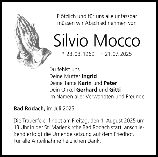 Traueranzeige von Silvio Mocco von Neue Presse Coburg