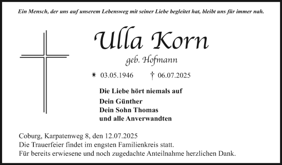 Traueranzeige von Ulla Korn von Neue Presse Coburg
