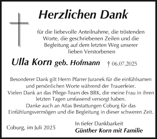 Traueranzeige von Ulla Korn von Neue Presse Coburg