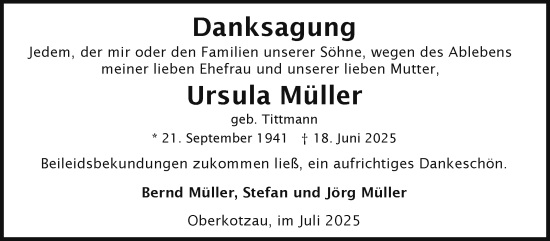Traueranzeige von Ursula Müller von Frankenpost