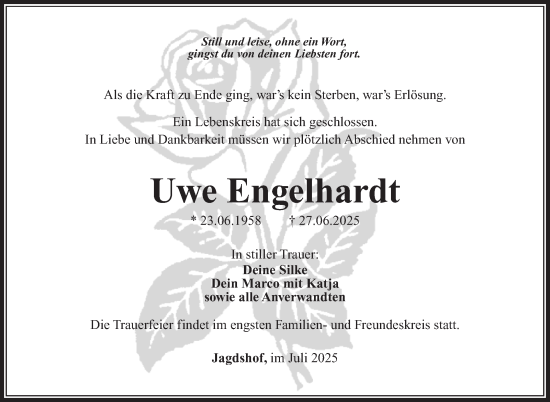 Traueranzeige von Uwe Engelhardt von Südthüringer Presse