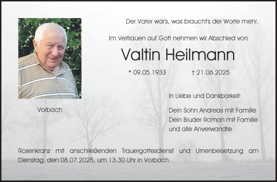 Traueranzeige von Valtin Heilmann von Neue Presse Coburg