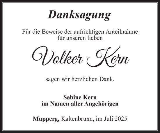 Traueranzeige von Volker Kern von Südthüringer Presse